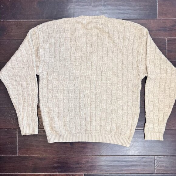 Blackhawk Hockey Sweater Mens Medium Beige Cotton Knit V Neck Gear Sports - Picture 2 of 9